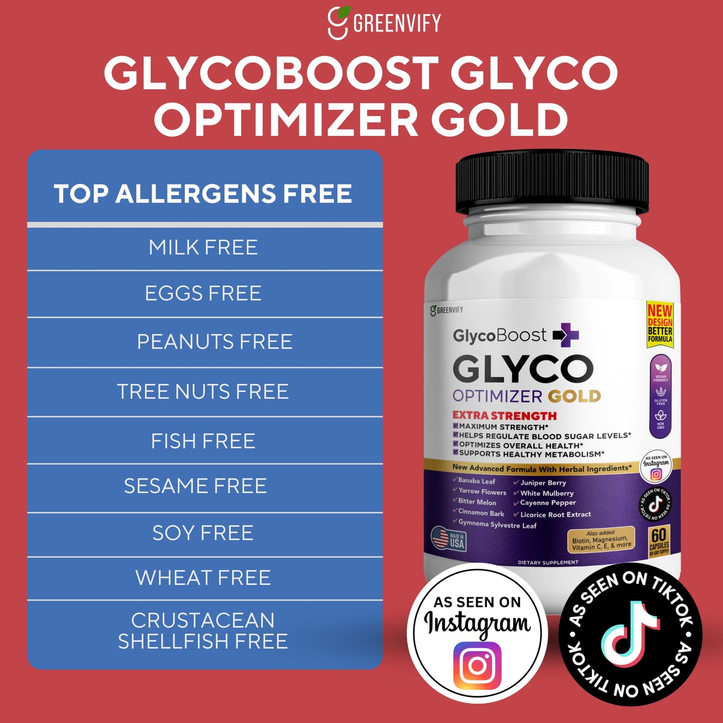 GREENVIFY Glycoboost Glyco Optimizer Gold All Natural Formula Capsules 180 Capsules