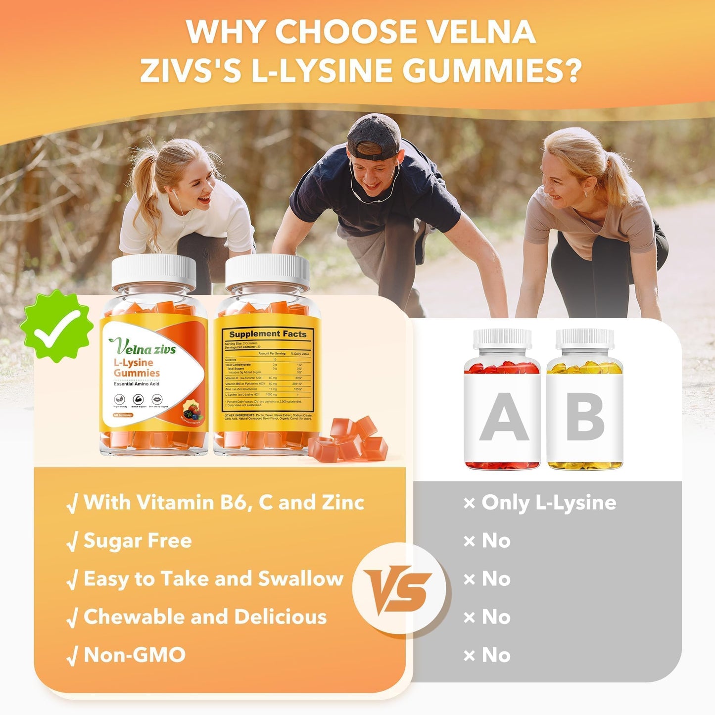 Velna zivs L-Lysine Gummies 1000mg, 60 Gummies