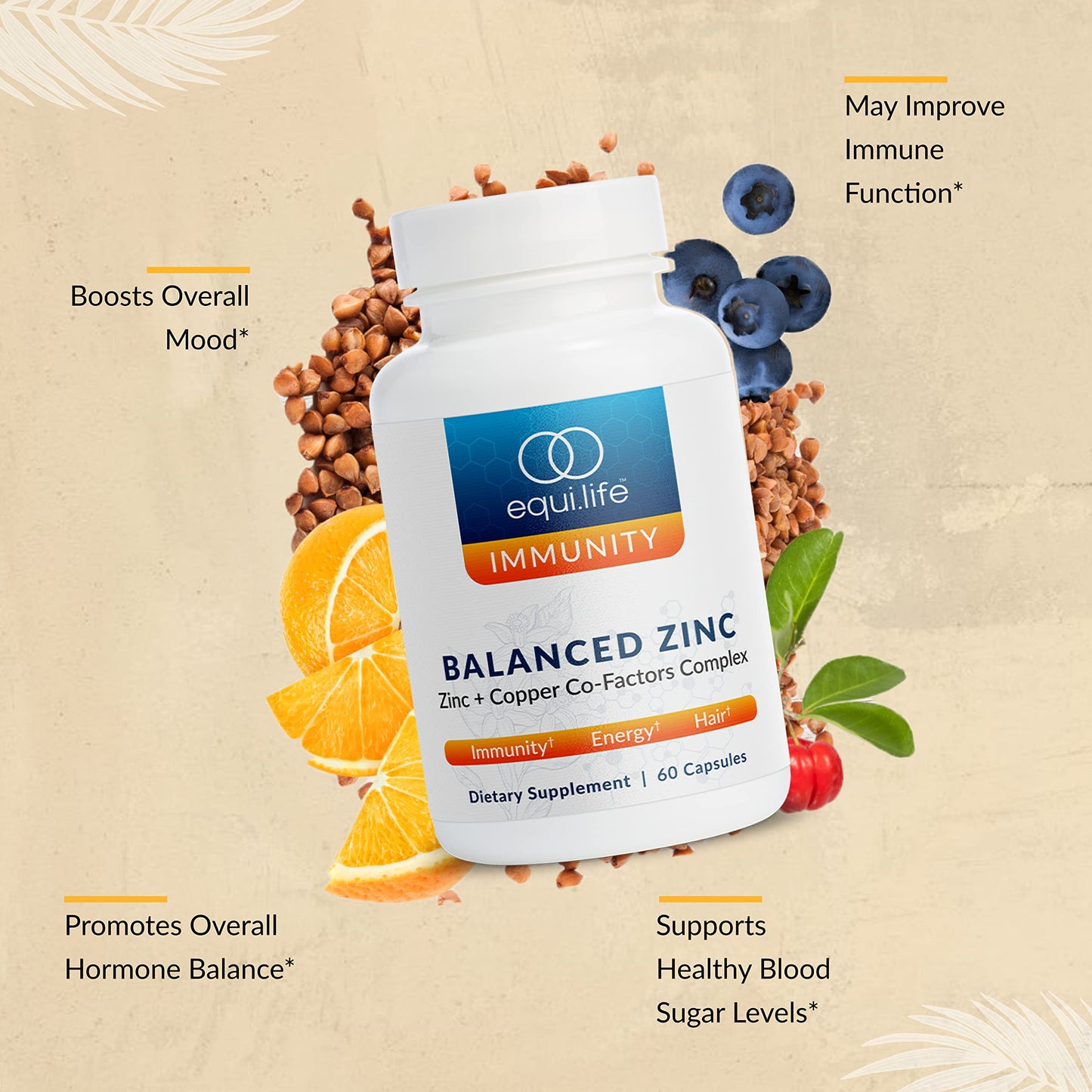 Equilife Balanced Zinc Supplement with Copper, 15mg, 60 Capsules