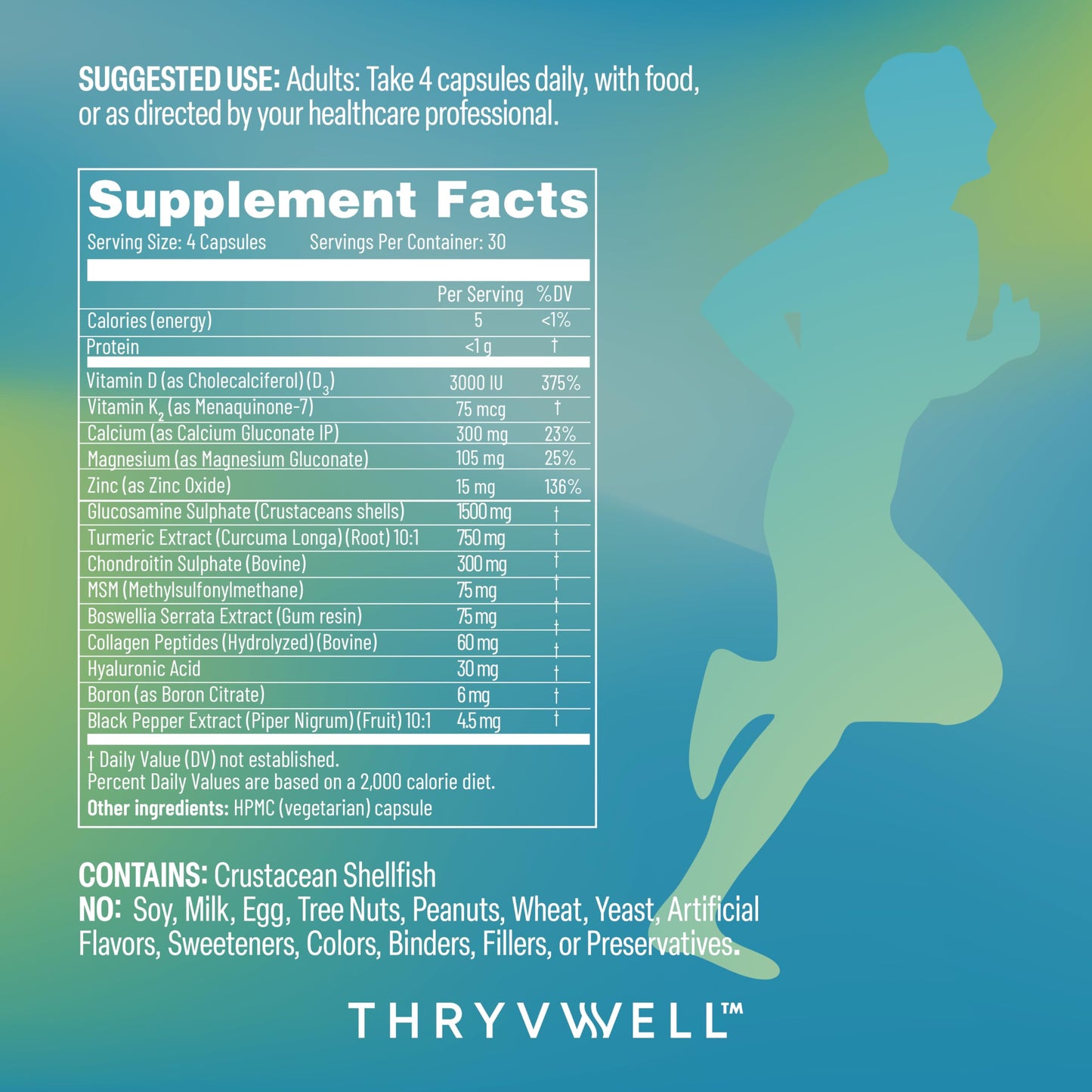 ThryvWell Joint Supplements for Men 14-in-1 Joint Bone & Cartilage Support Glucosamine Chondroitin MSM Turmeric Boron Magnesium 120 Capsules
