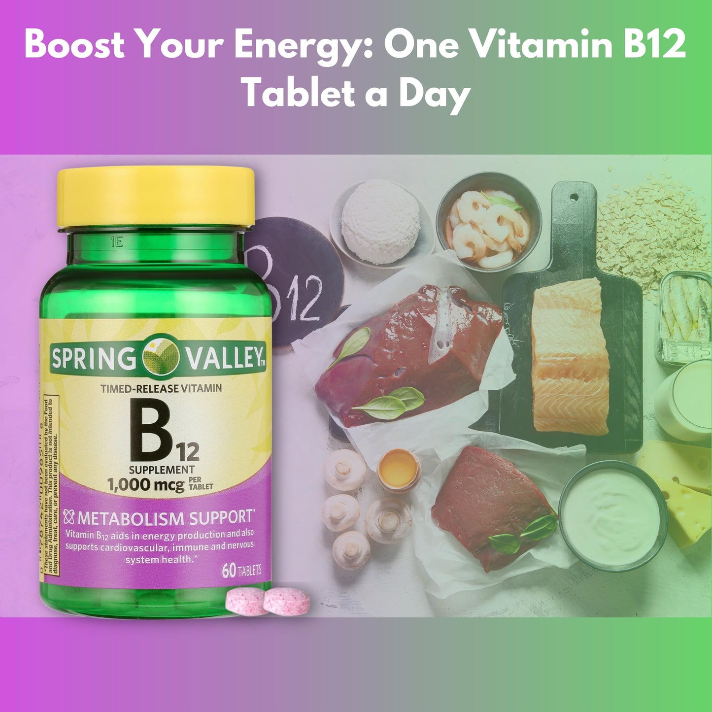 FUSION SHOP STORE Vitamin B12 1000mcg Timed Release Tablets, 60 Count
