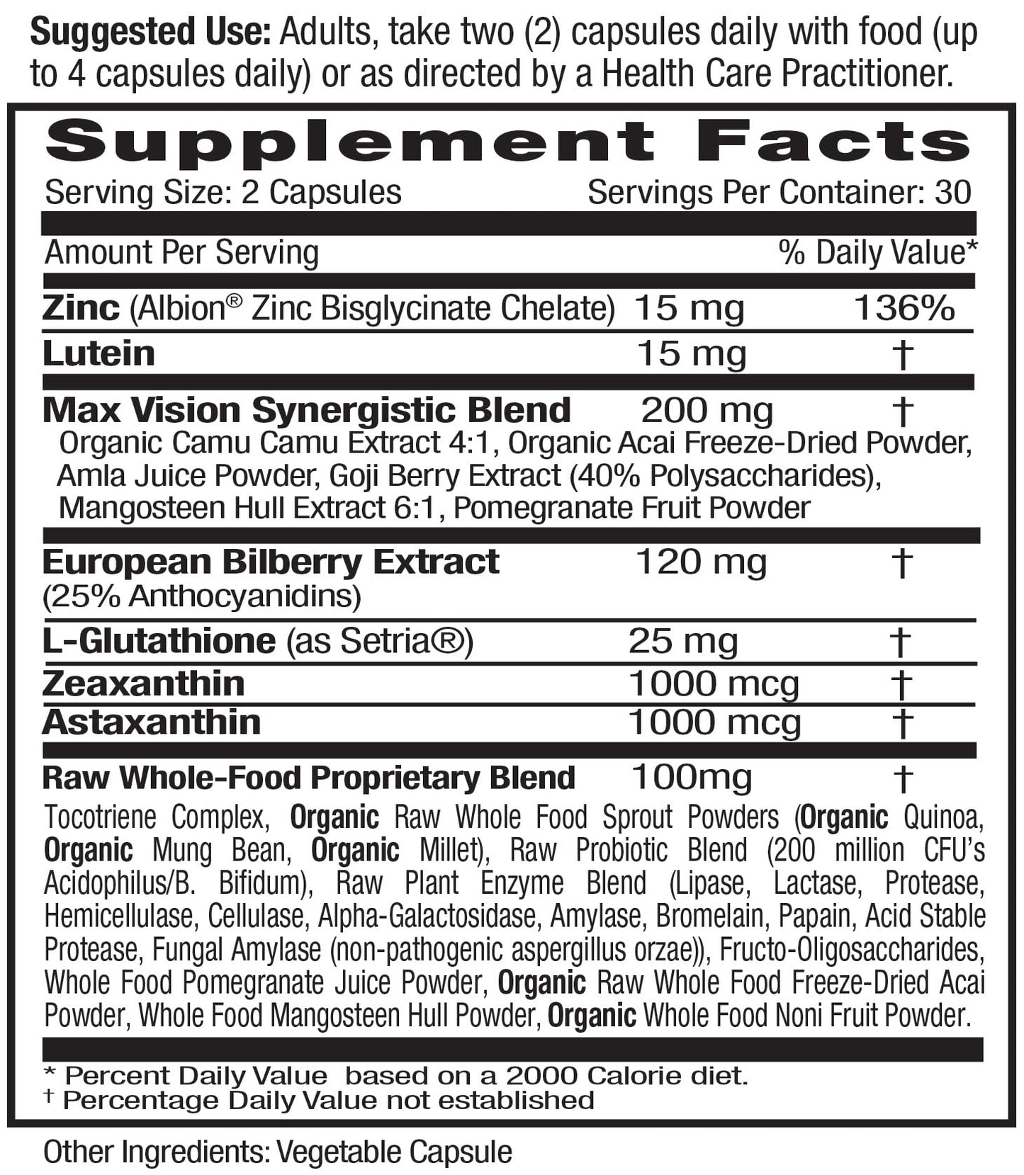 Emerald Labs Vision Health - Premium Eye Health Supplement with Lutein, Zeaxanthin & Albion Chelated Zinc, Capsules, 60 Count