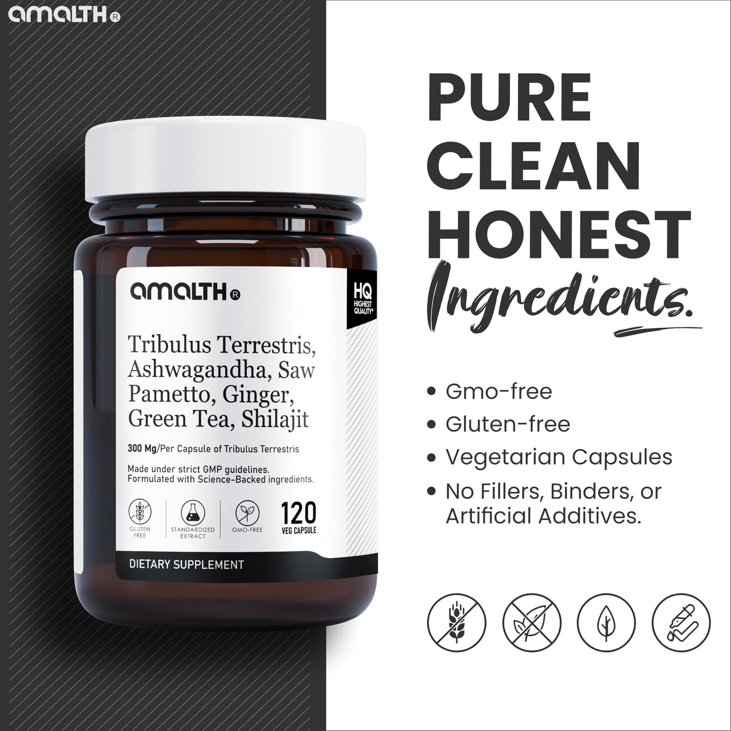 AMALTH Tribulus Terrsestris 20:1 Extract Capsules, 120 Count
