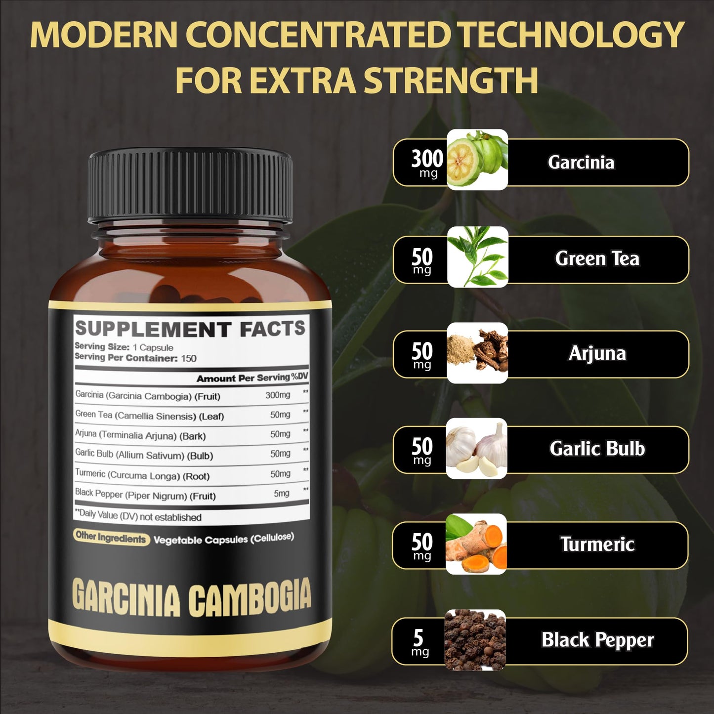 agobi Garcinia Cambogia Capsules with Green Tea, Arjuna, Garlic, Turmeric & Black Pepper – Body Health & Immune Support, 150 Capsules