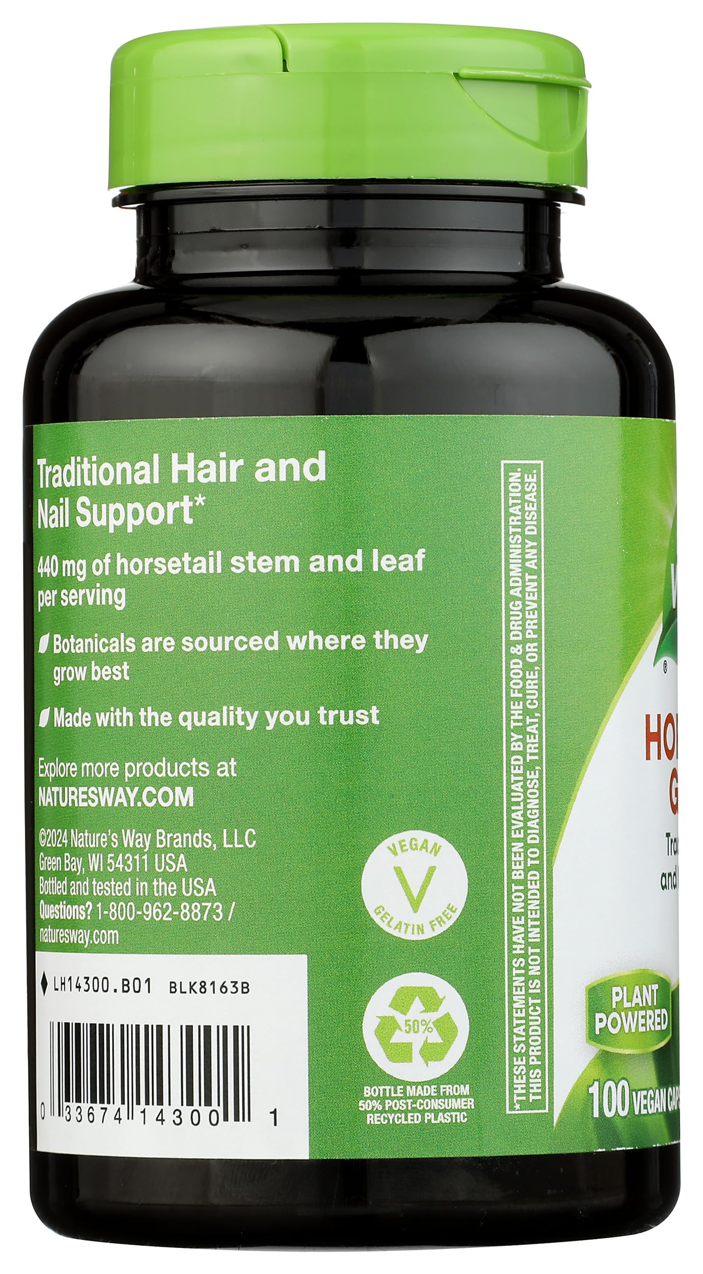Nature's Way Premium Herbal Horsetail Grass 440 mg Capsule, 100 Count