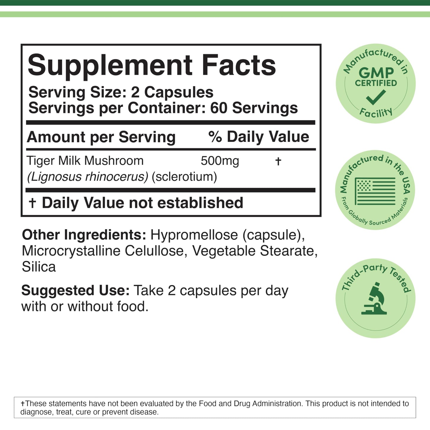 Double Wood Supplements Tigers Milk Mushroom (Lignosus Fungi) 120 Capsules