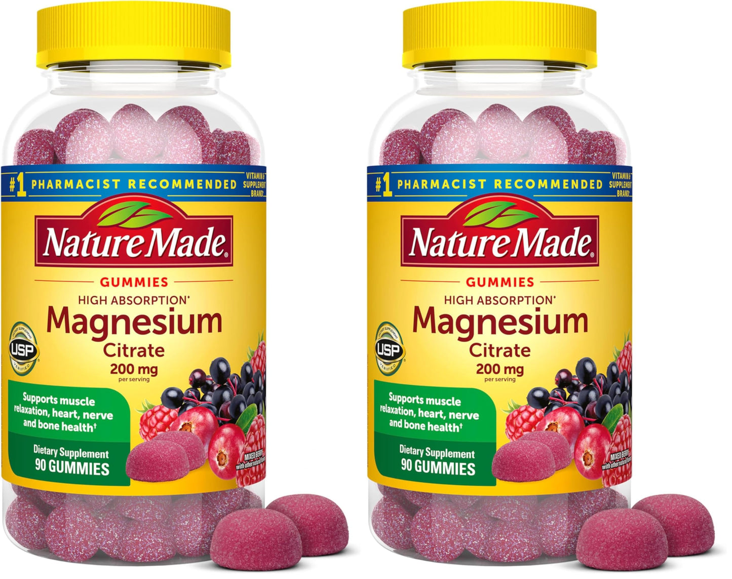 Nature Made High Absorption Magnesium Citrate 200 mg per Serving, Magnesium-Supplement for Muscle, Nerve, Bone and Heart Support Gummies, 180 Count