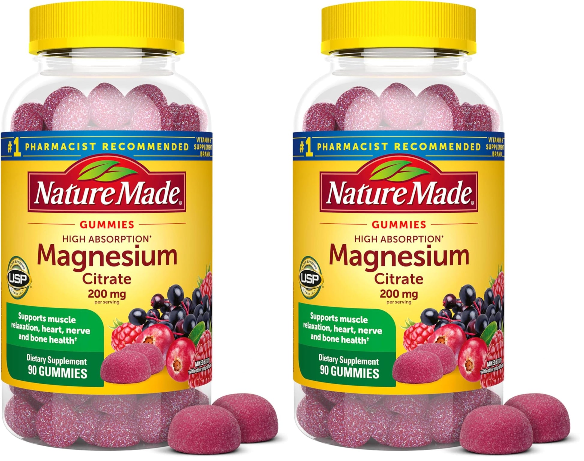 Nature Made High Absorption Magnesium Citrate 200 mg per Serving, Magnesium-Supplement for Muscle, Nerve, Bone and Heart Support Gummies, 180 Count