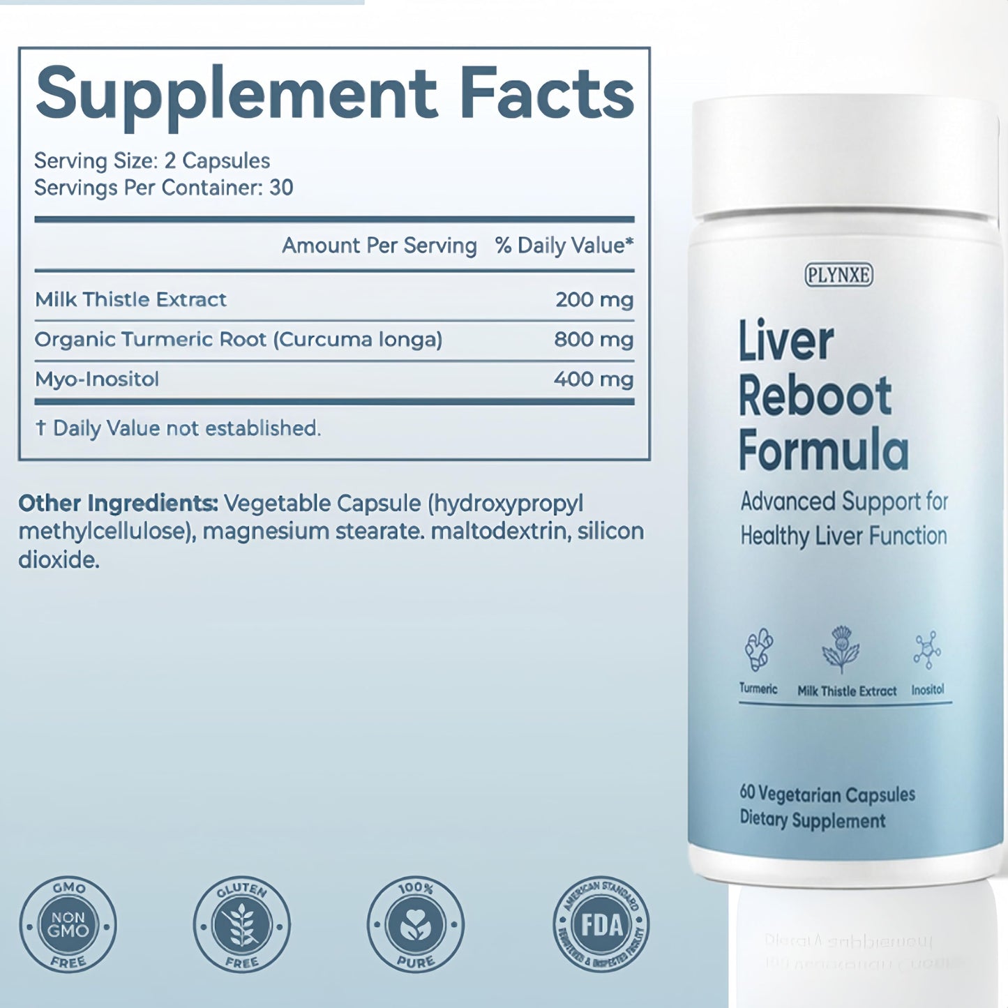 PLYNXE Liver Supplement Formula Milk Thistle Extract with Turmeric & Inositol Capsule, 60 Count