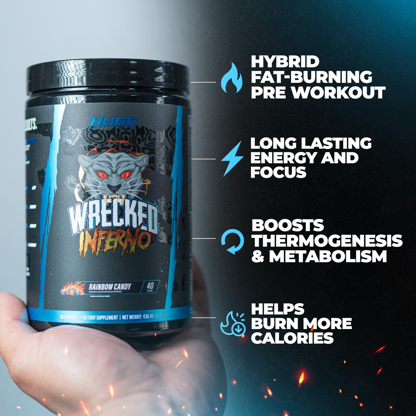 Huge Supplements Wrecked Inferno Thermogenic Pre Workout Powder, 15.5 oz