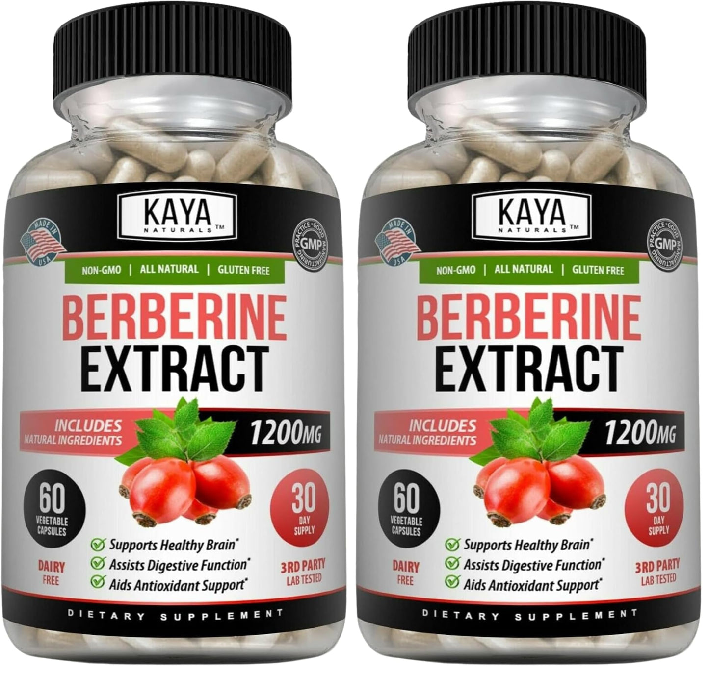 Kaya Naturals Berberine HCl Extract 1200mg Capsules, 120 Capsules