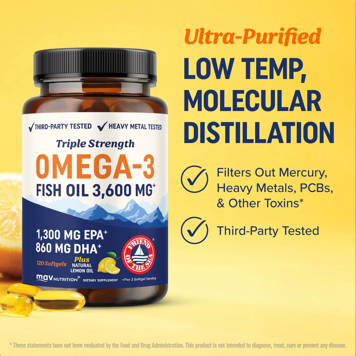 MAV NUTRITION Triple Strength Omega 3 Fish Oil Softgels 120