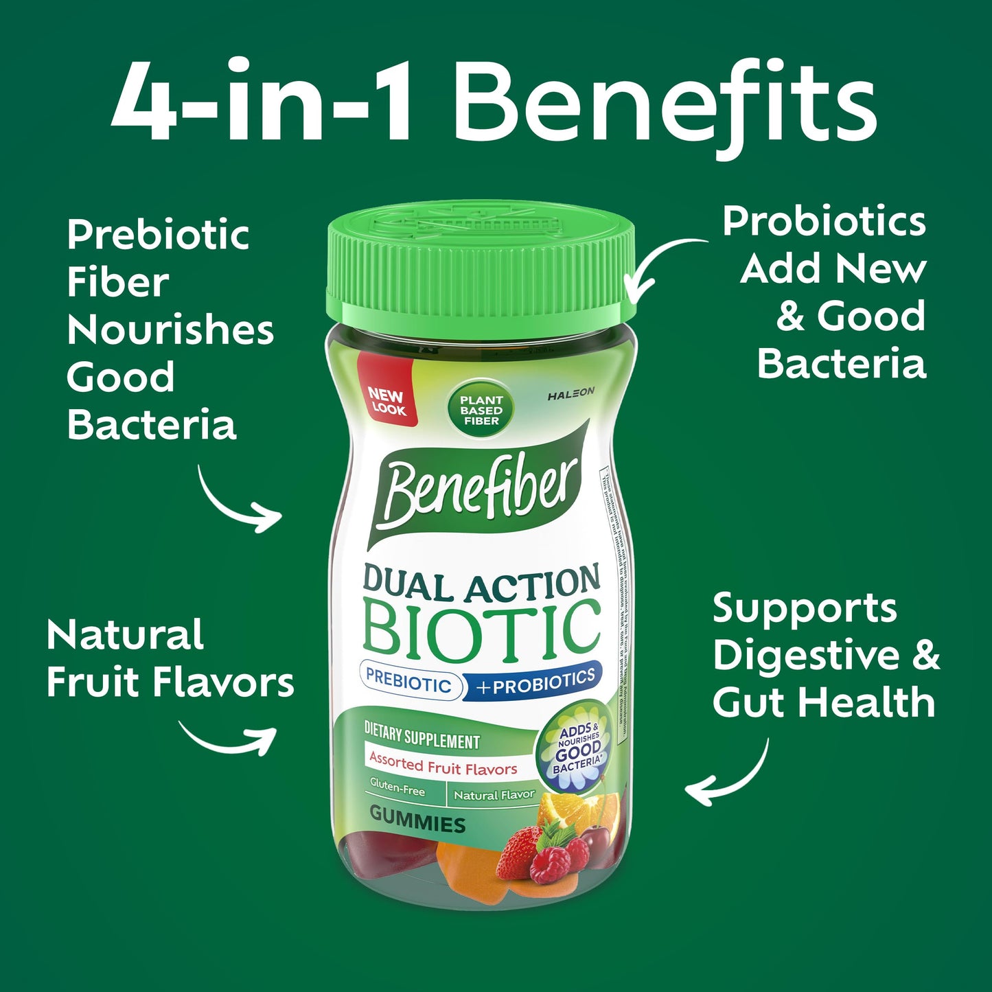 Benefiber Prebiotic Fiber Gummies, Assorted Fruit Flavor, 50 Count