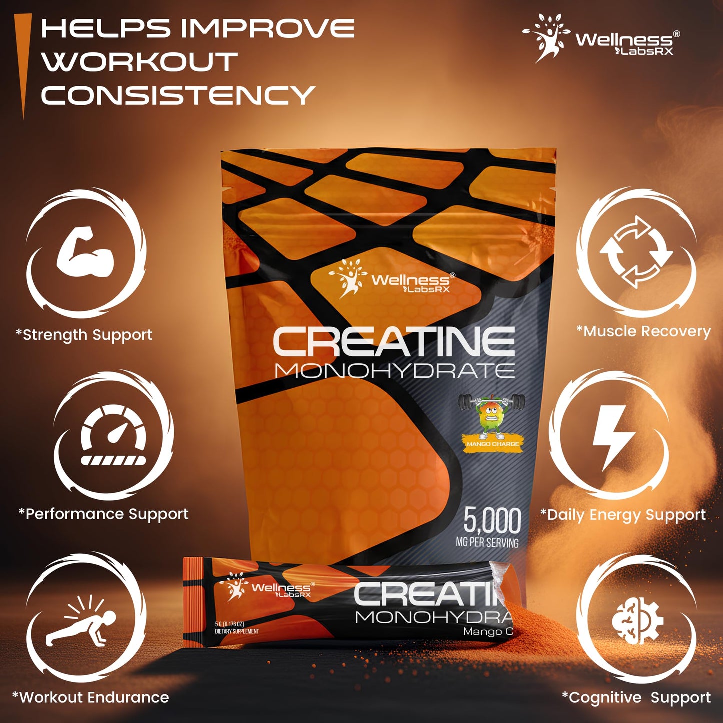 WELLNESS LABSRX Creatine Monohydrate Powder Sachets 10.5 oz