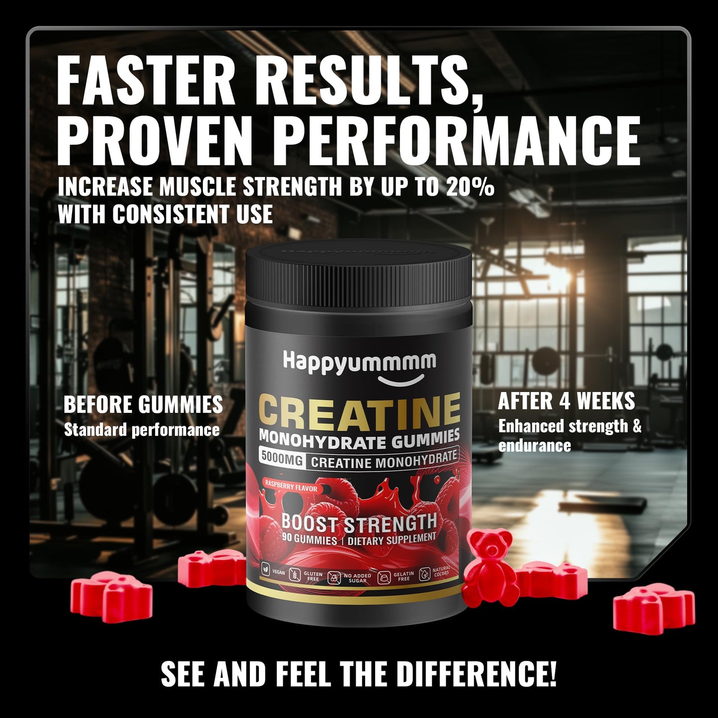Happyummmm nutrition Creatine Monohydrate Gummies, 90 Count