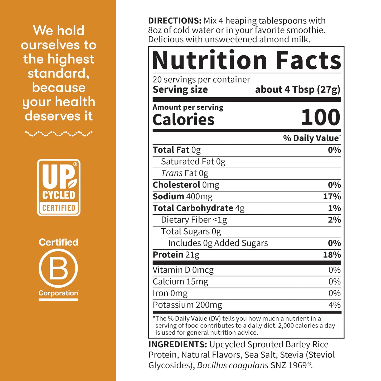 Garden of Life Sprouted Barley Protein Powder Vanilla Caramel, 18.48 oz