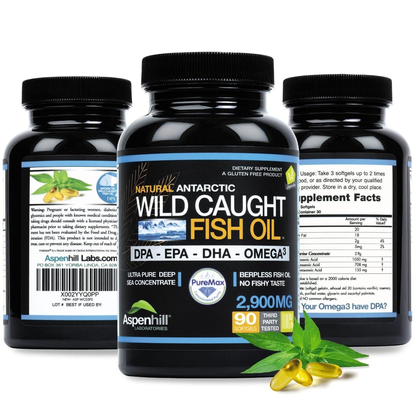 Aspen Hill Laboratories Wild Caught Omega Fish Oil 2900 mg SoftGels, 60-count