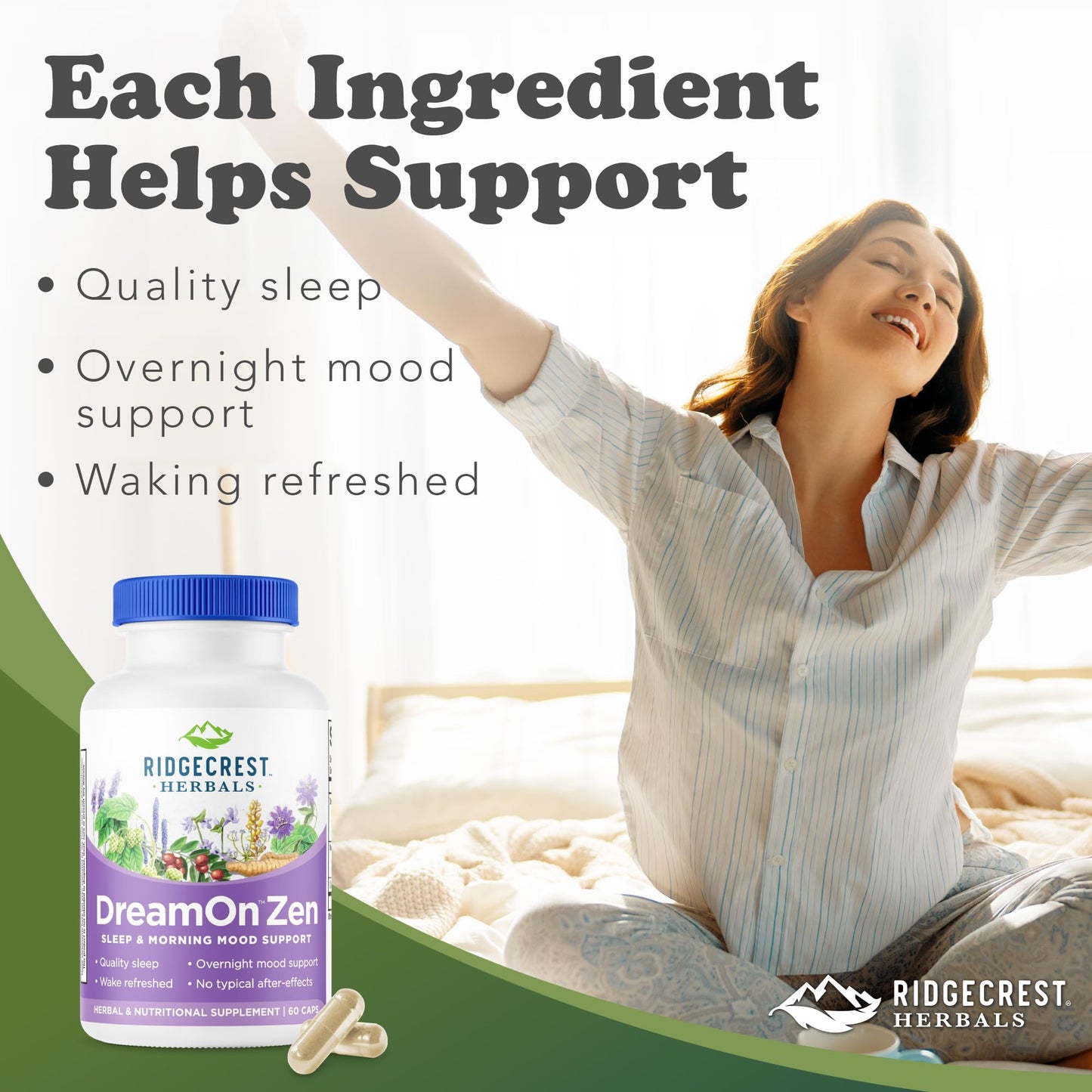 RidgeCrest Herbals DreamOn Zen Sleep Support Supplement Capsules, 60 Count