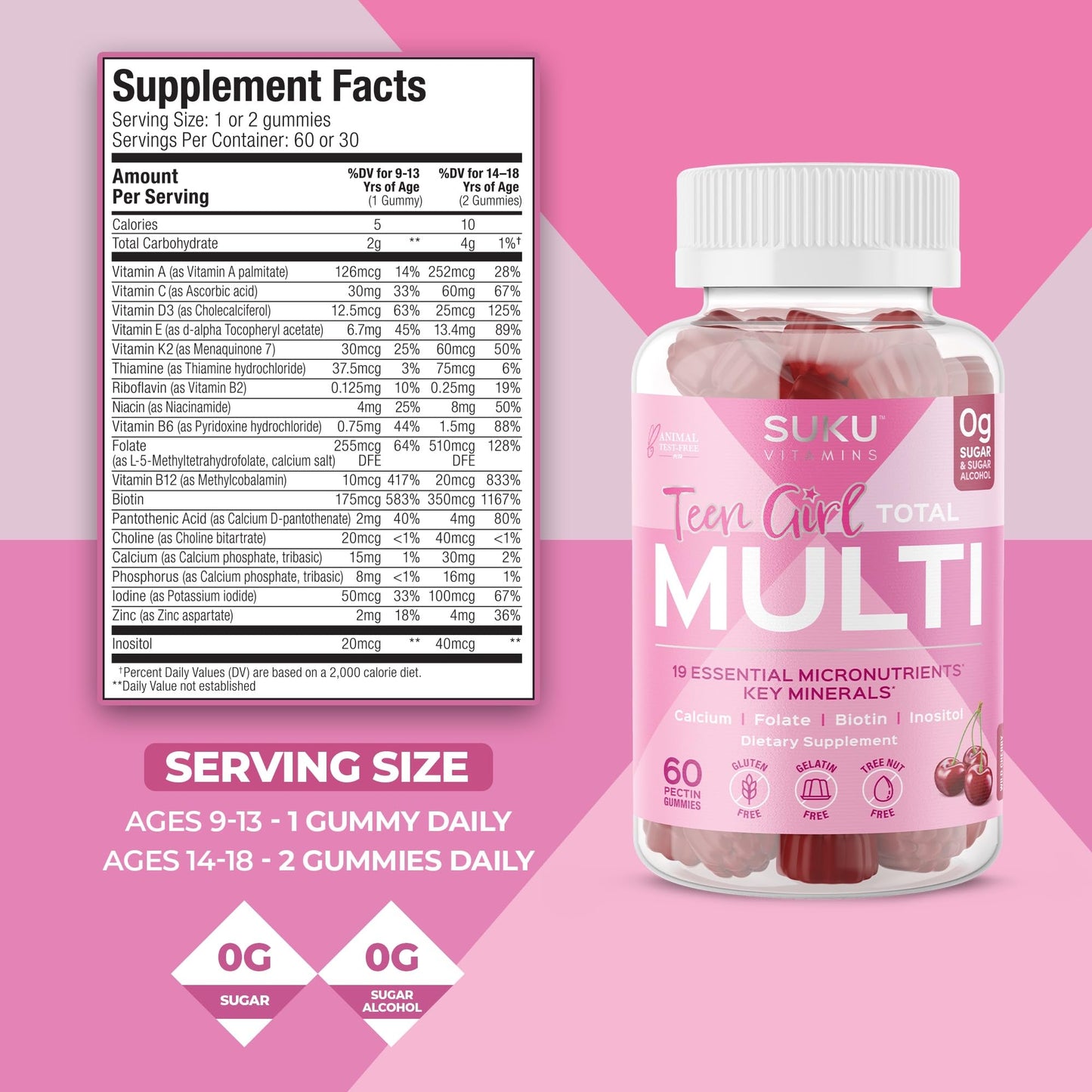 SUKU Teen Girl Multivitamin Gummies 60 Count