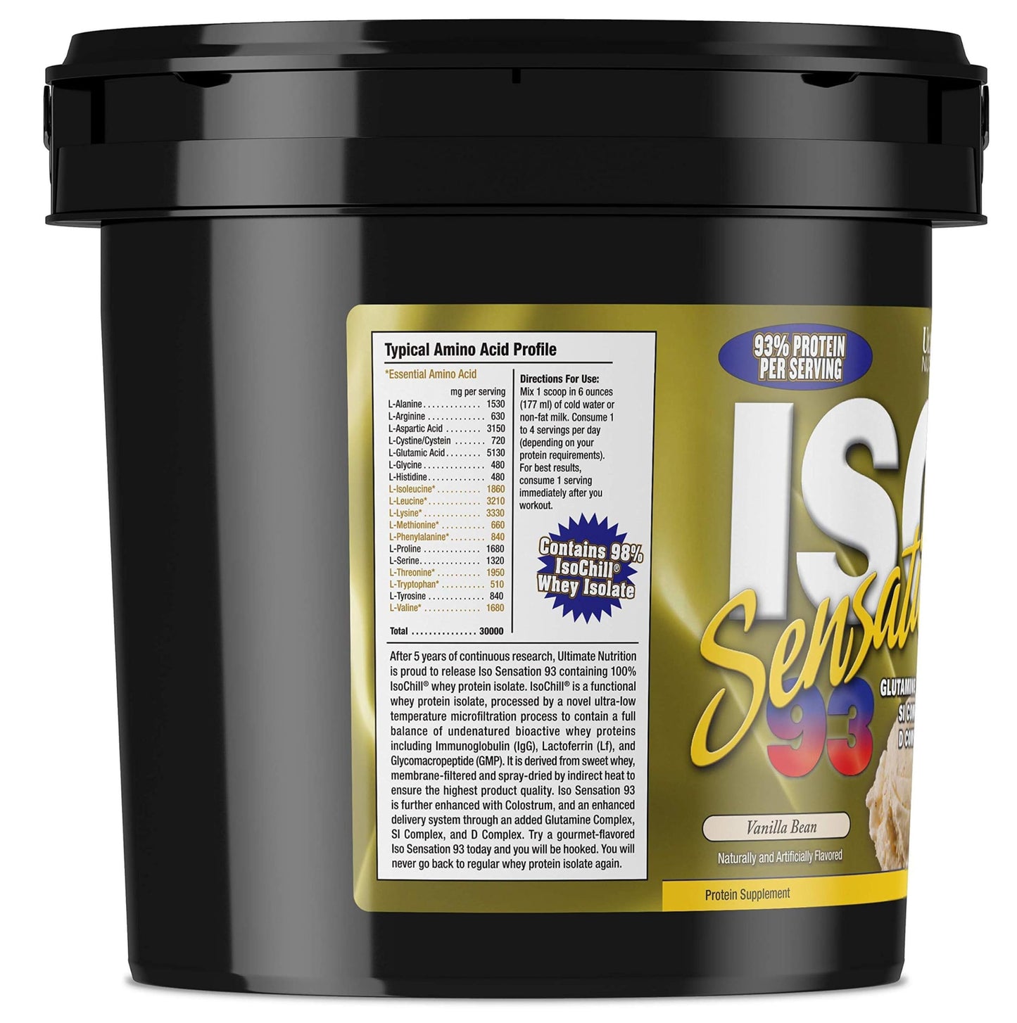 Ultimate Nutrition ISO Sensation 93 Whey Isolate Vanilla Bean Powder 5 lb 80 Servings