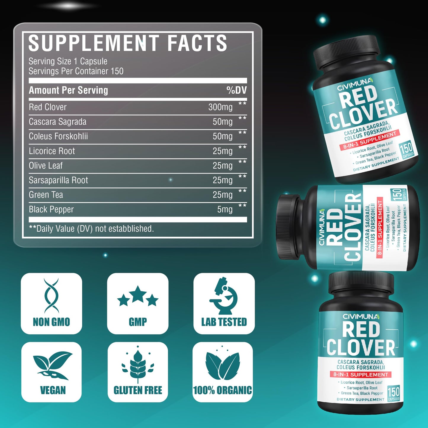CIVIMUNA Red Clover Extract, 150 Capsules