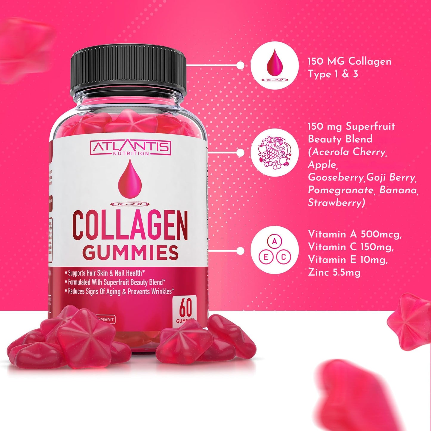Atlantis Nutrition Collagen Peptides Gummies, 60 Count