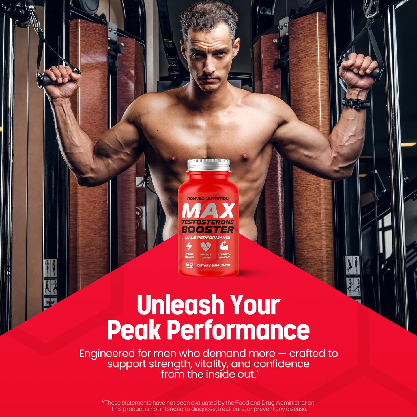 IronVex Nutrition Testosterone Booster for Men - Male Enhancing Tongkat Ali & Ashwagandha, 60 Capsules