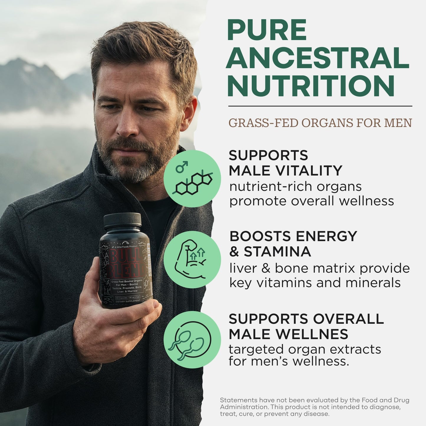 Wild Foods Wild Grass Fed Beef Organ Supplement for Men Prostate Health Capsules 90