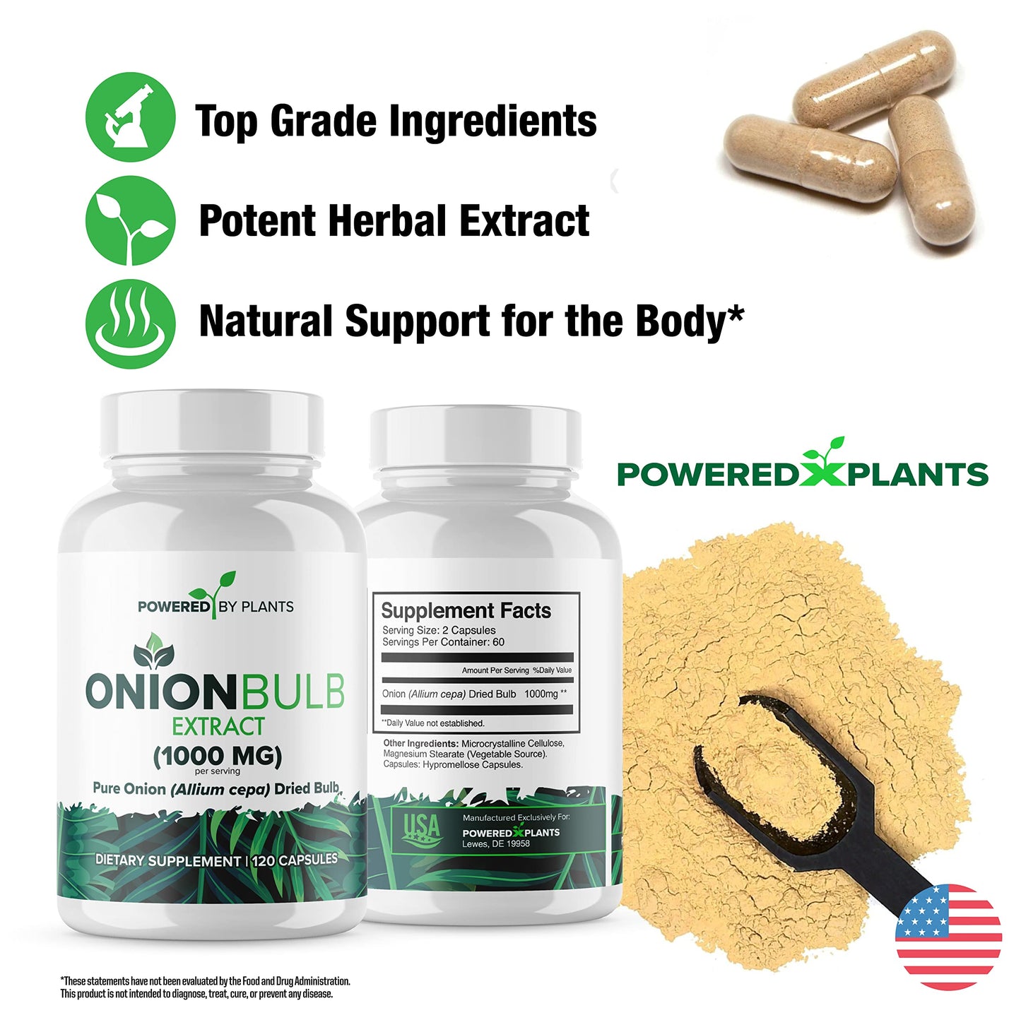 POWERED X PLANTS Onion Bulb Extract 1000mg Capsule, 120 Count