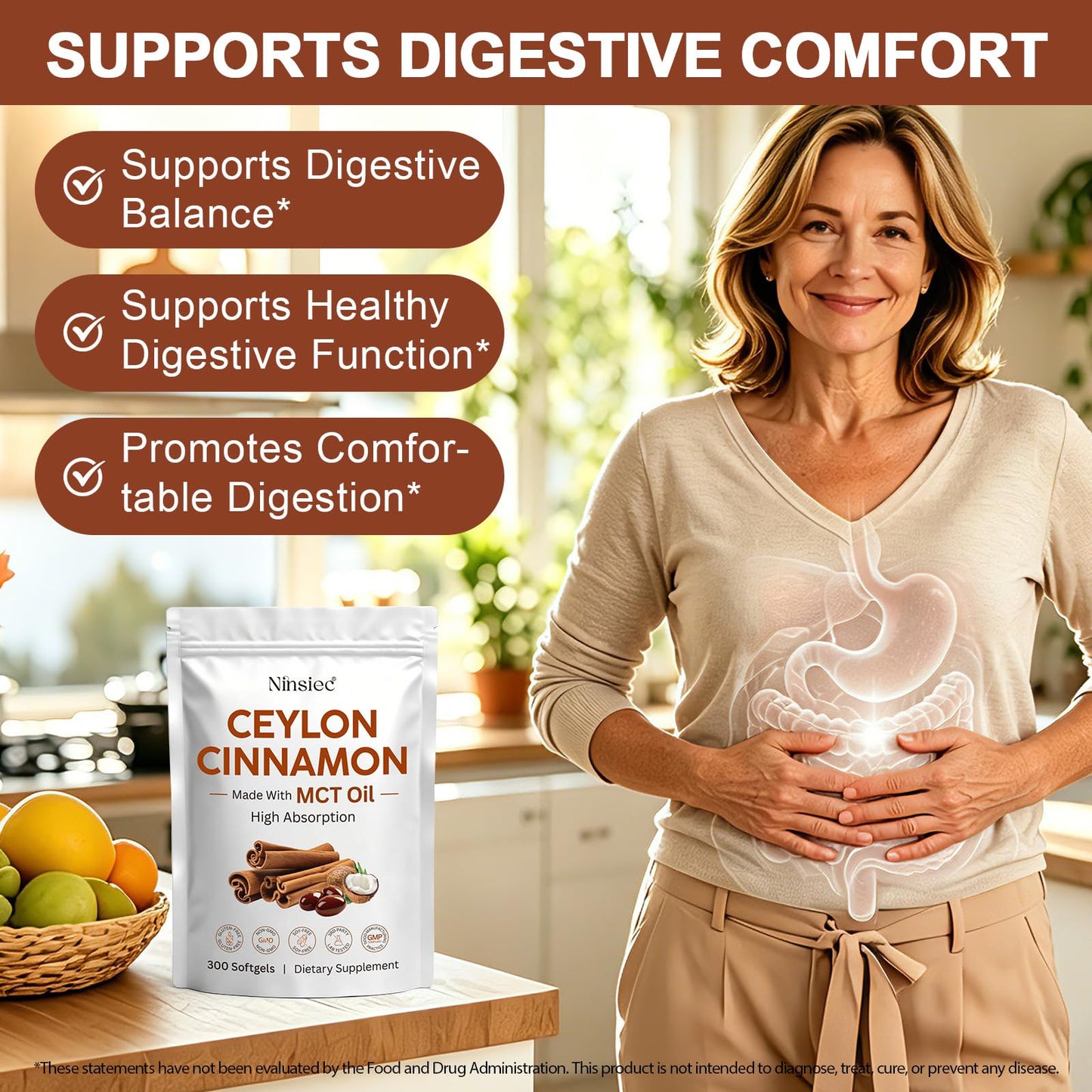 LLFLPEFG Ceylon Cinnamon Softgels with MCT Oil, 300 Count