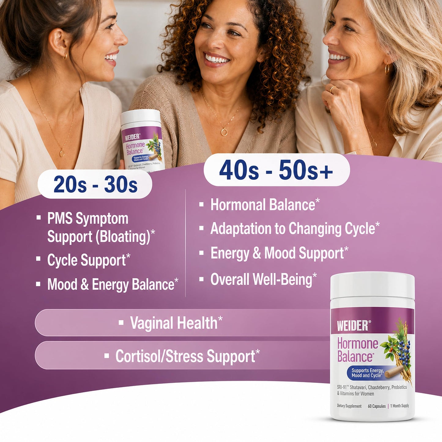 Weider Hormone Balance for Women with SRI-81 Shatavari, Chasteberry, Vitamins & Probiotics Supports Energy, Stress, Cycle Symptoms, and Vaginal Health Capsules 60 Capsules
