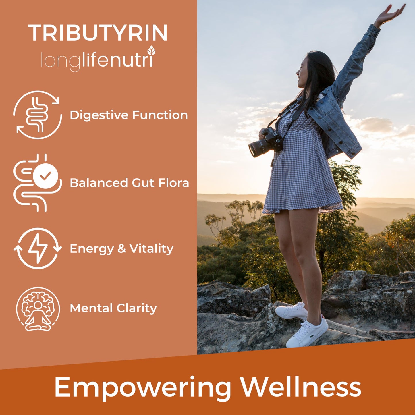 LongLifeNutri BioGutyrin Tributyrin 500mg, Postbiotic Supplement for Gut Function & Nutrient Absorption, Butyric Acid for Butyrate Production, Capsules, 120 Count