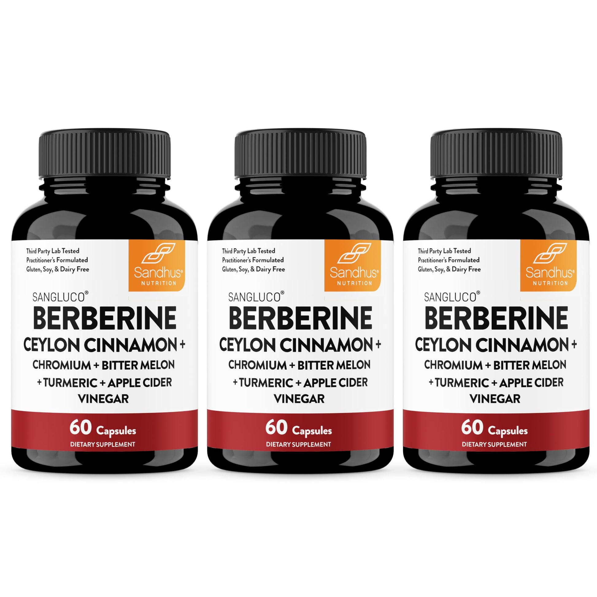 Sandhu's Sangluco Berberine Ceylon Cinnamon Chromium Turmeric Apple Cider Vinegar Bitter Melon Supplement 180 Capsules