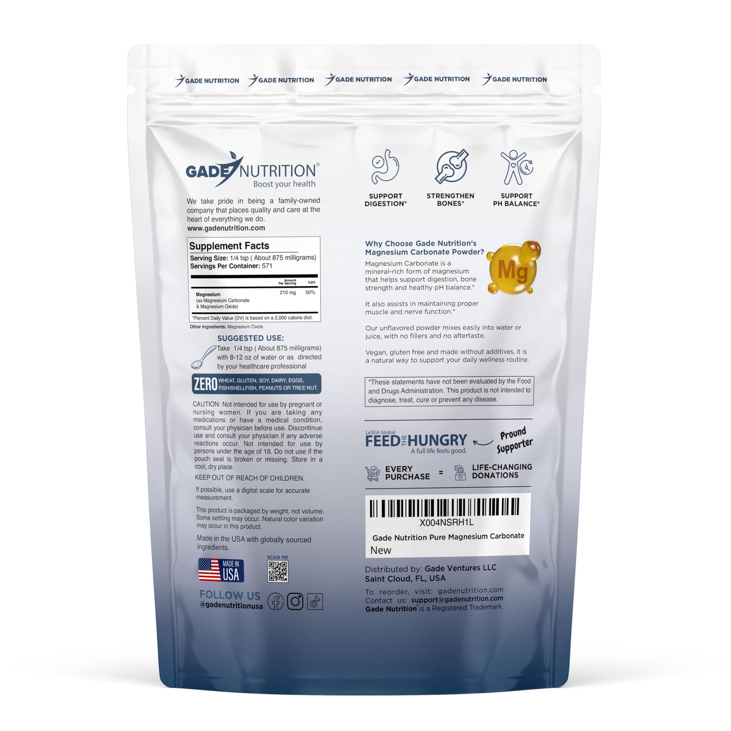GADE NUTRITION Pure Magnesium Carbonate Powder, 17.6 oz