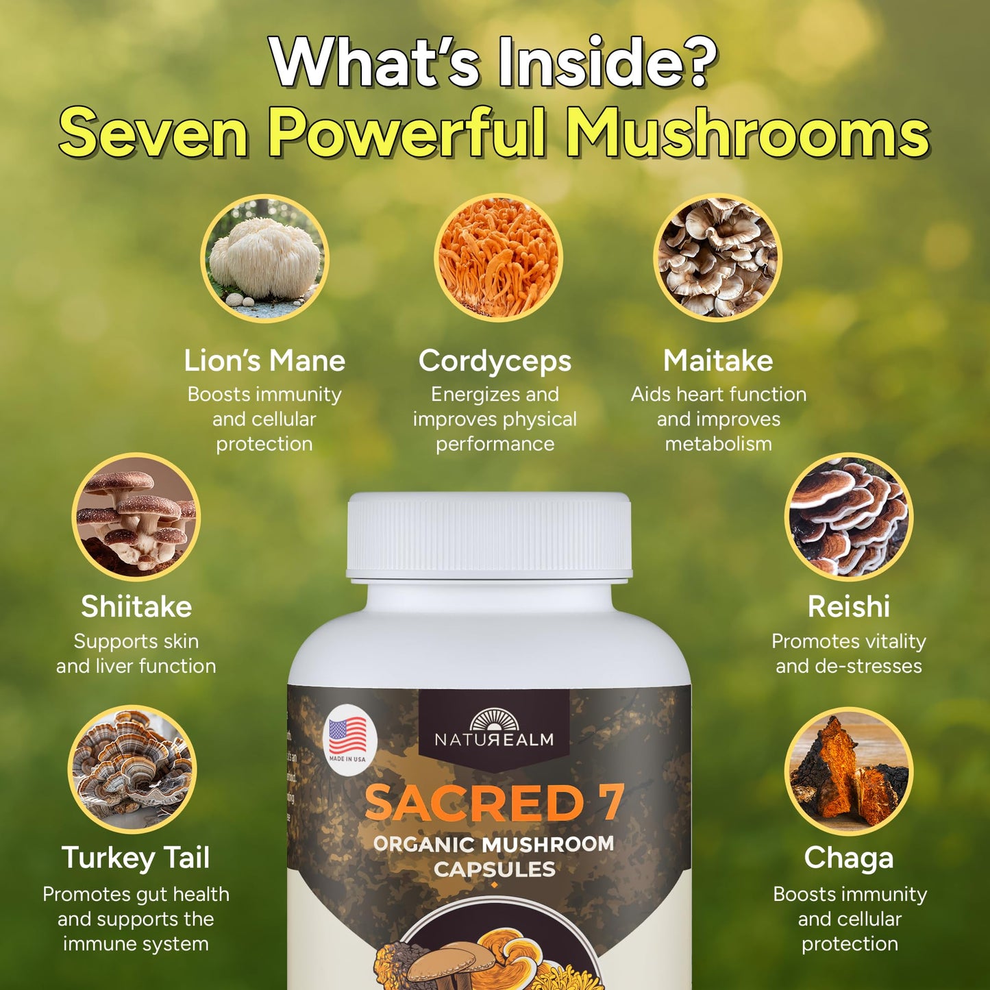 Naturealm Sacred 7 Mushroom Supplement Capsules 180 Count
