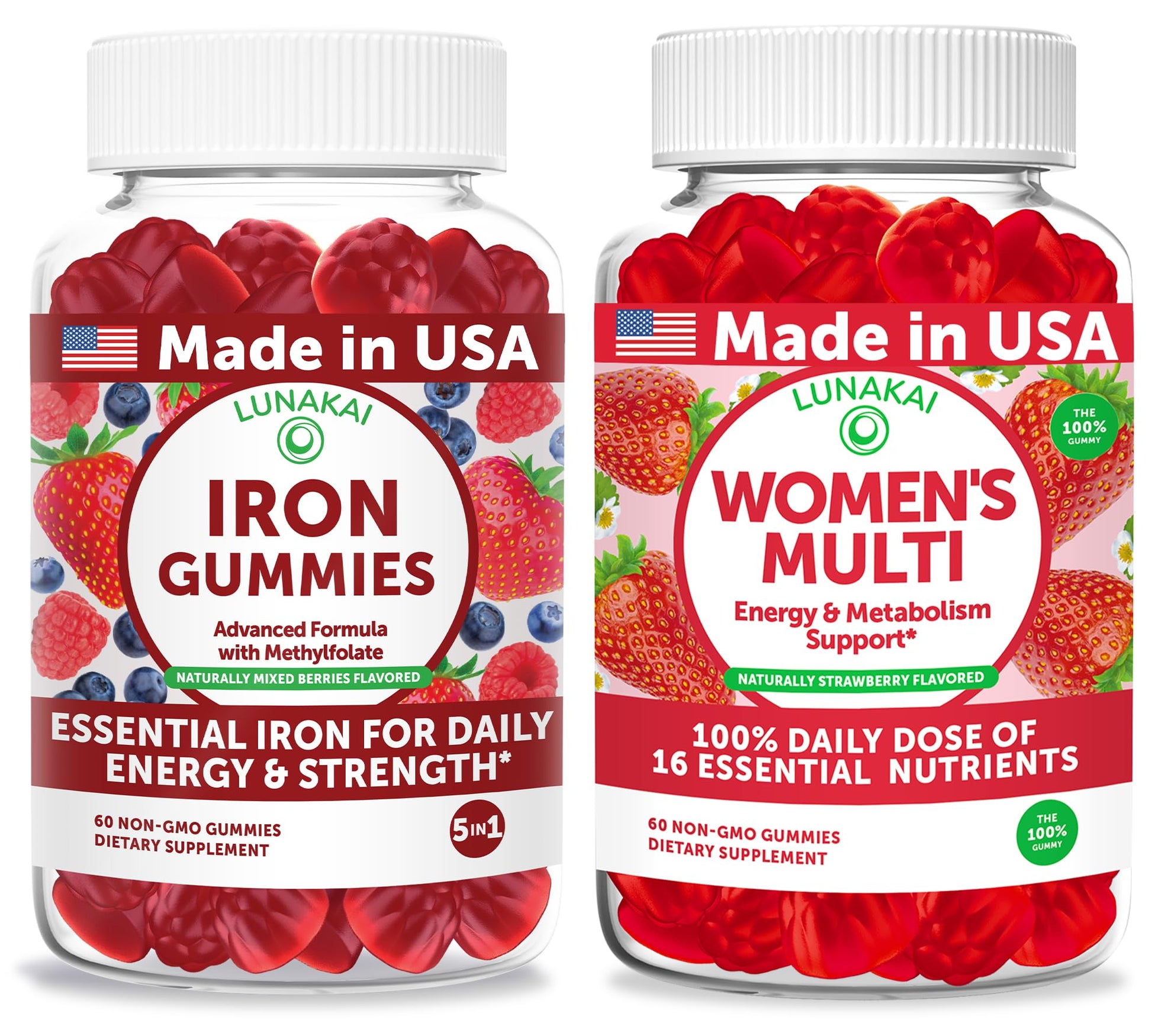 Lunakai Iron Gummies + Women’s Multivitamin Gummies Bundle, 120 Gummies
