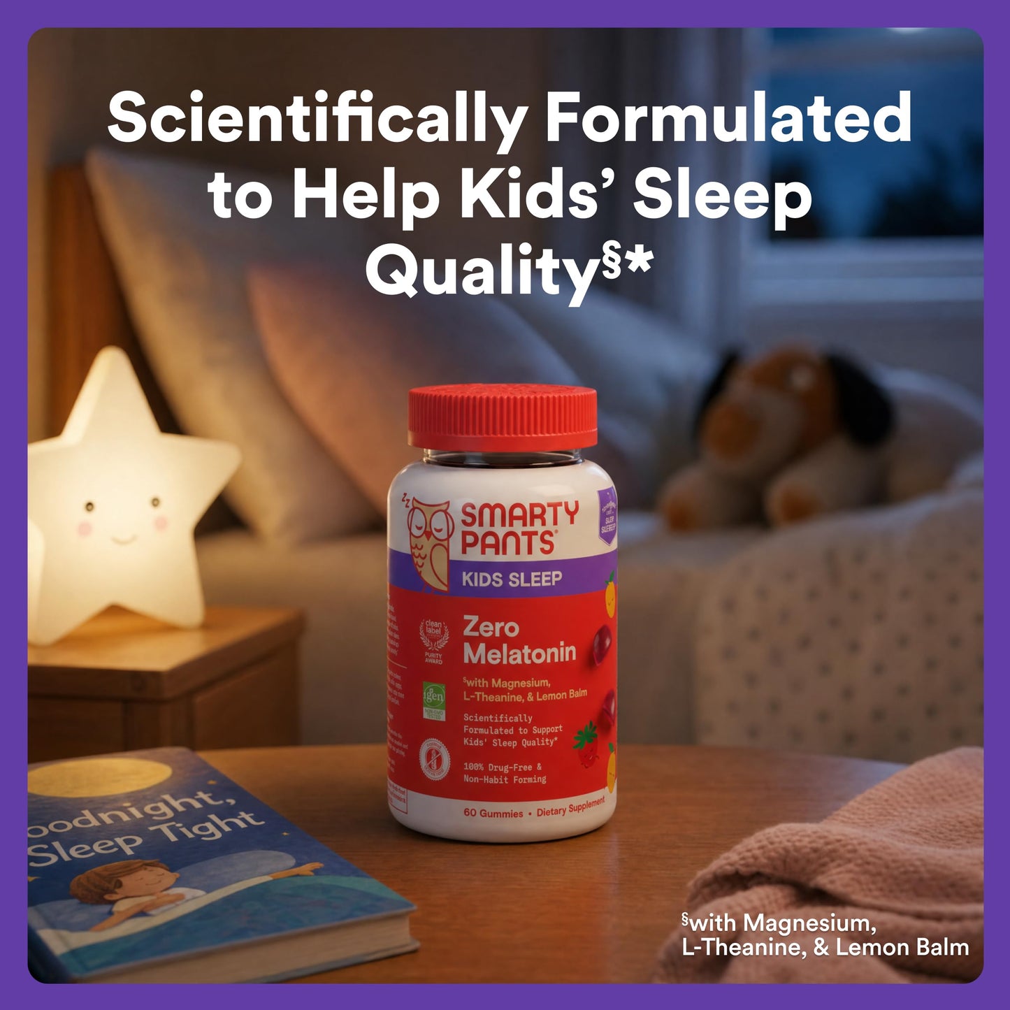 SmartyPants Kids Sleep Zero Melatonin Gummies with L-Theanine, Lemon Balm & Magnesium, 60 Gummies