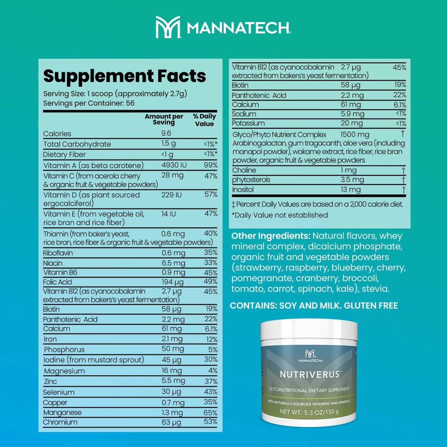 Mannatech NutriVerus Glyconutritional Supplement Powder 5.3 Ounce