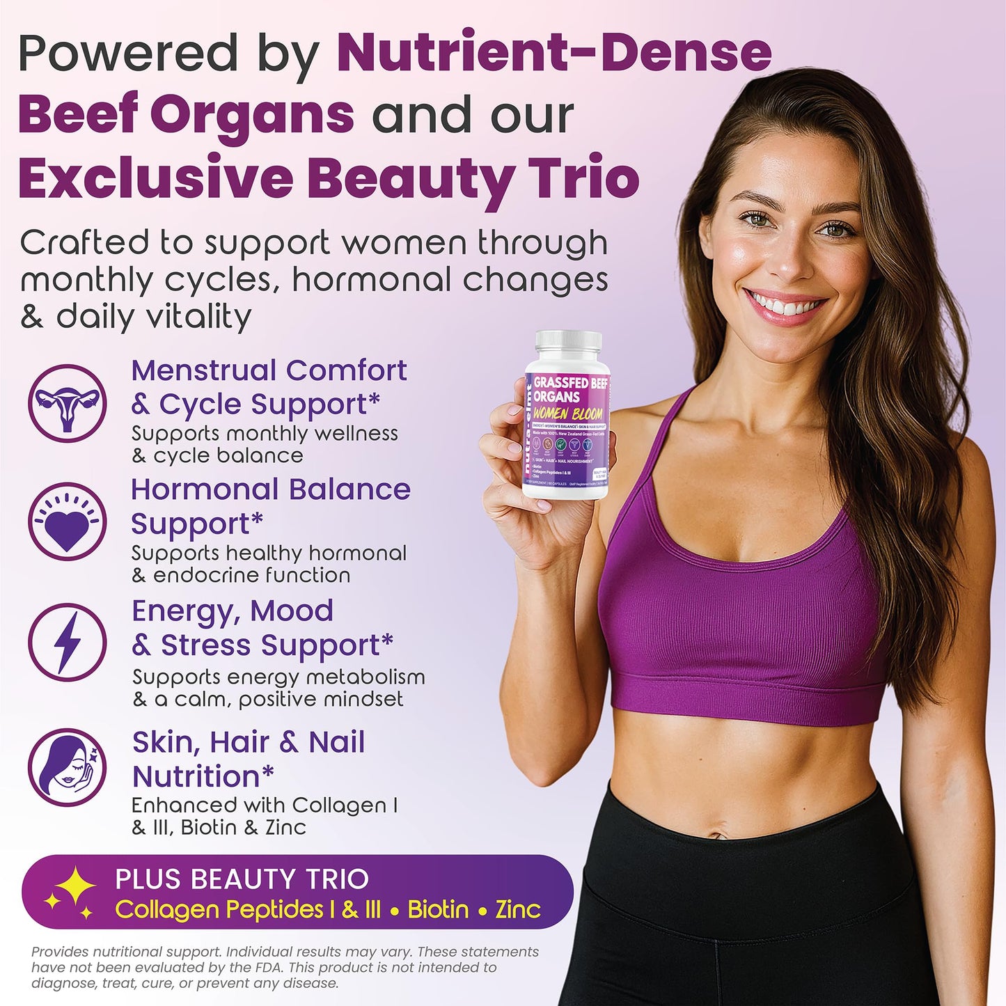 NUTRA ELMT Beef Organ Supplement for Women – NZ Grass Fed Capsule, 60 Count