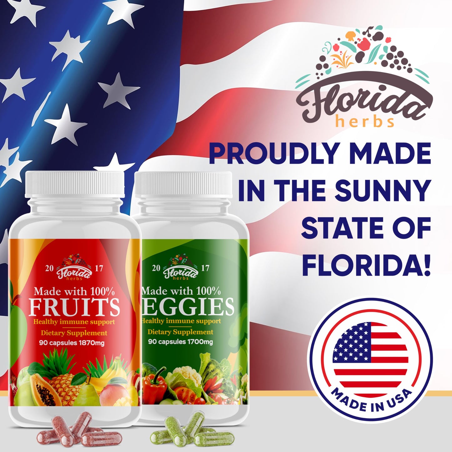 Florida Herbs Fruits and Vegetables Supplement Capsules, 360 Count