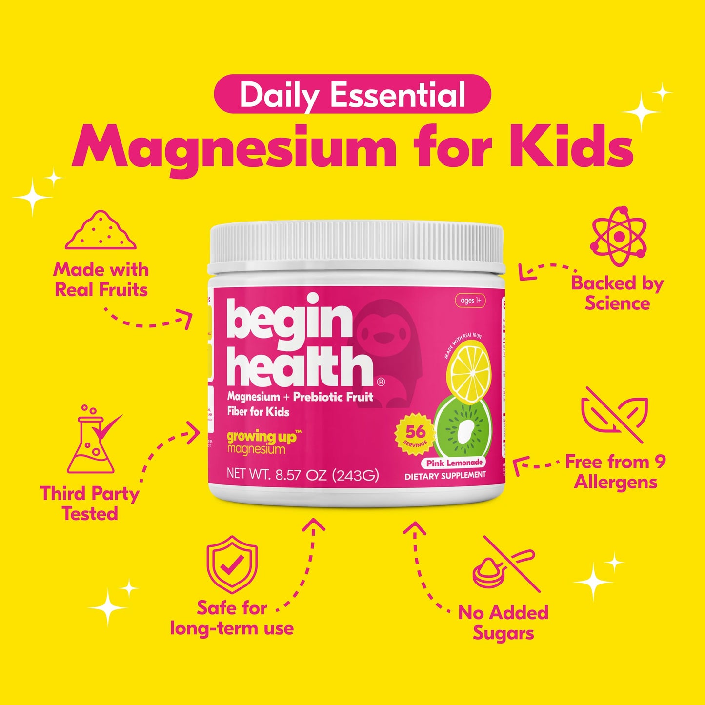 Begin Health Daily Growing Up Magnesium Drink for Kids Powder, 8.57 oz