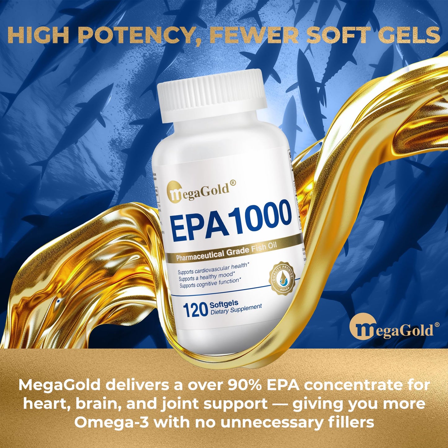 MegaGold Fish Oil Omega-3 EPA 1000mg Softgels 120 Count