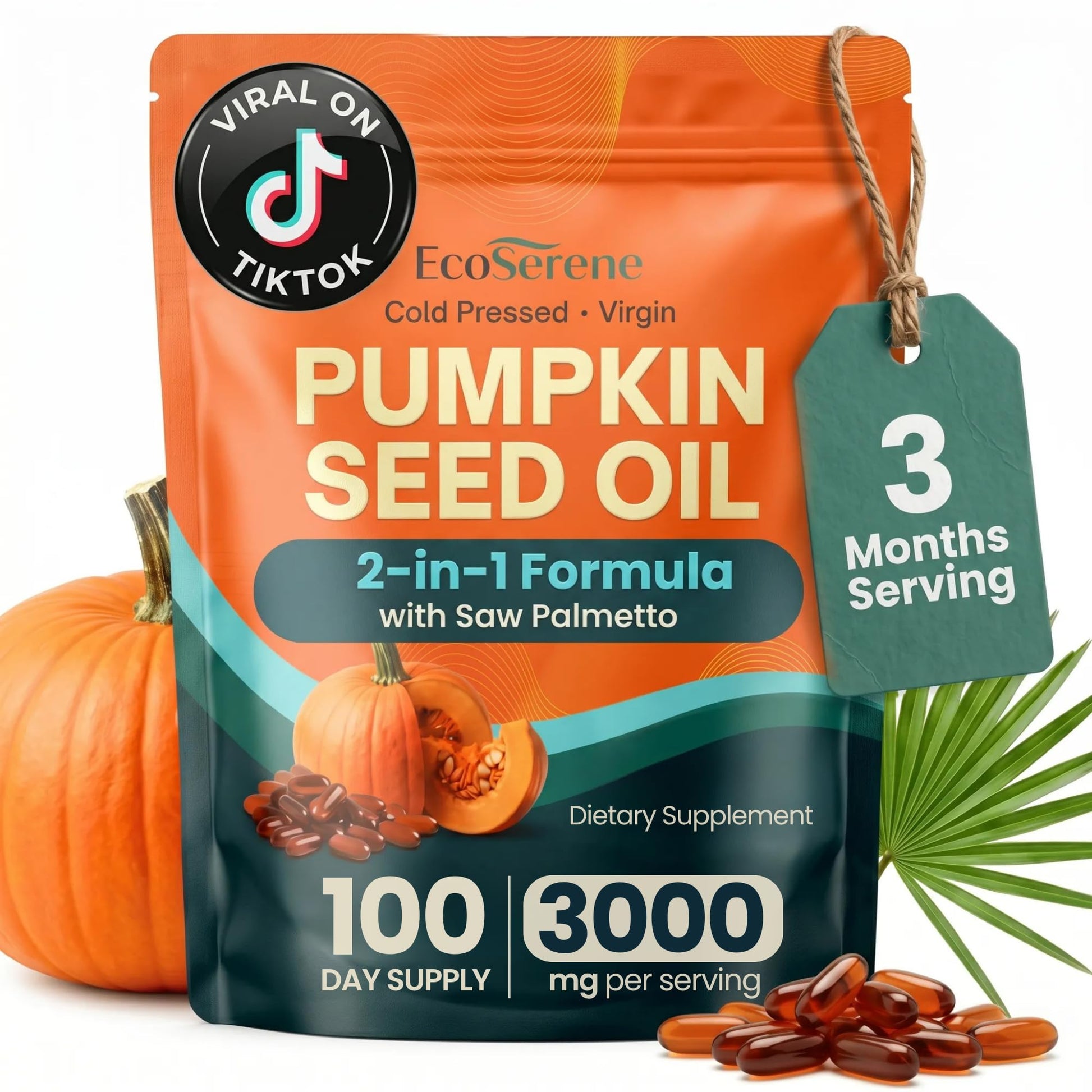ECOSERENE Pumpkin Seed Oil with Saw Palmetto Softgels 300 Count