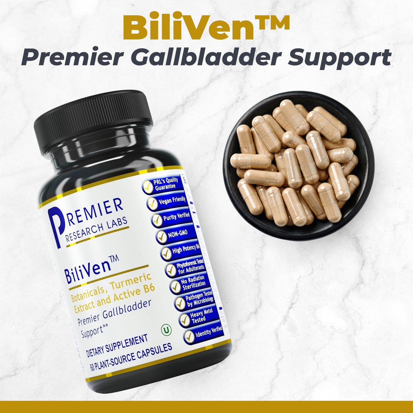 Premier Research Labs BiliVen Gallbladder & Liver Cleanse Supplement, Gallbladder Support Pills with Artichoke Extract, Milk Thistle, Vitamin B6, Beet Root, Turmeric, Curcumin Capsules, 60 Capsules