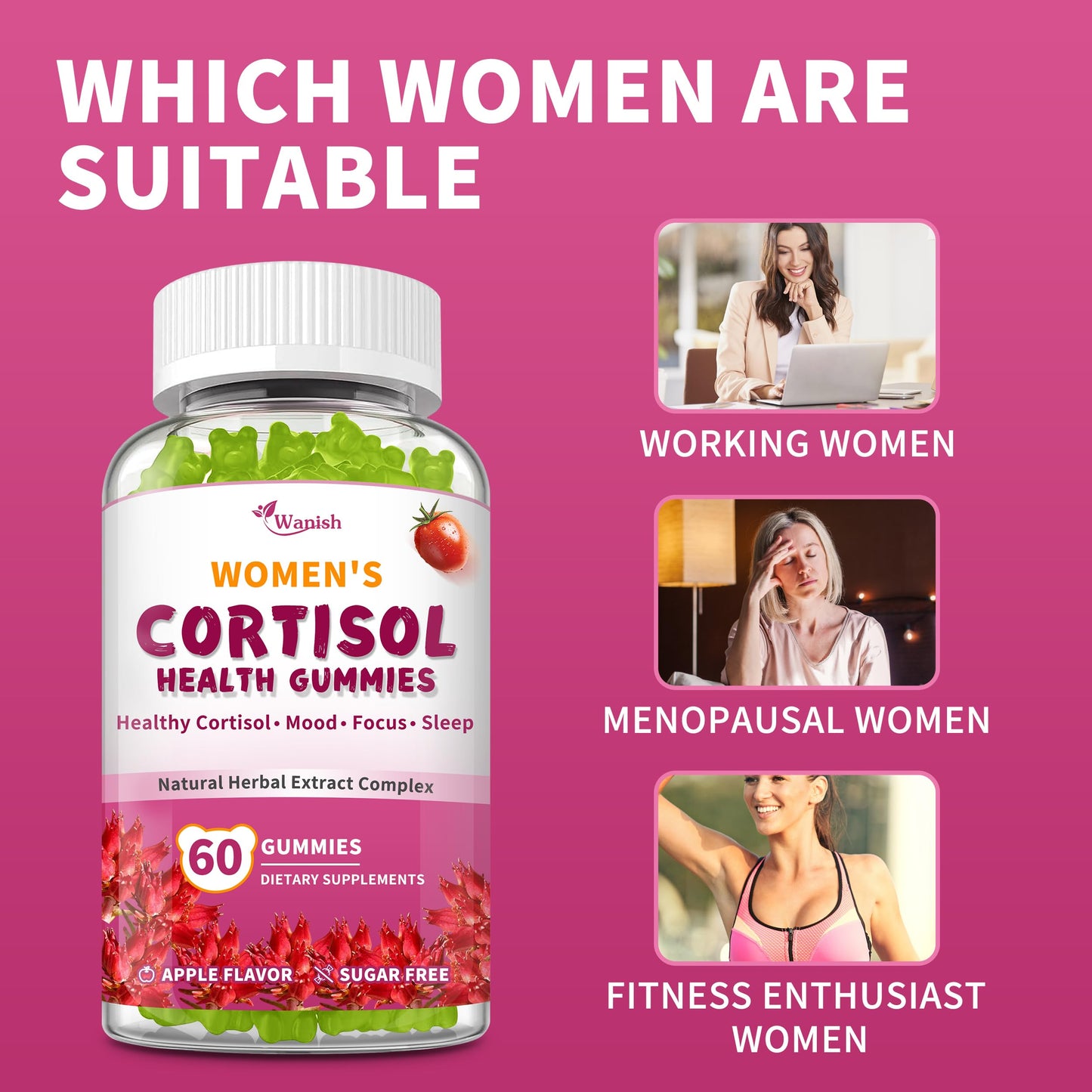 Wanish Cortisol Manager for Adrenal Support, 180 Gummies
