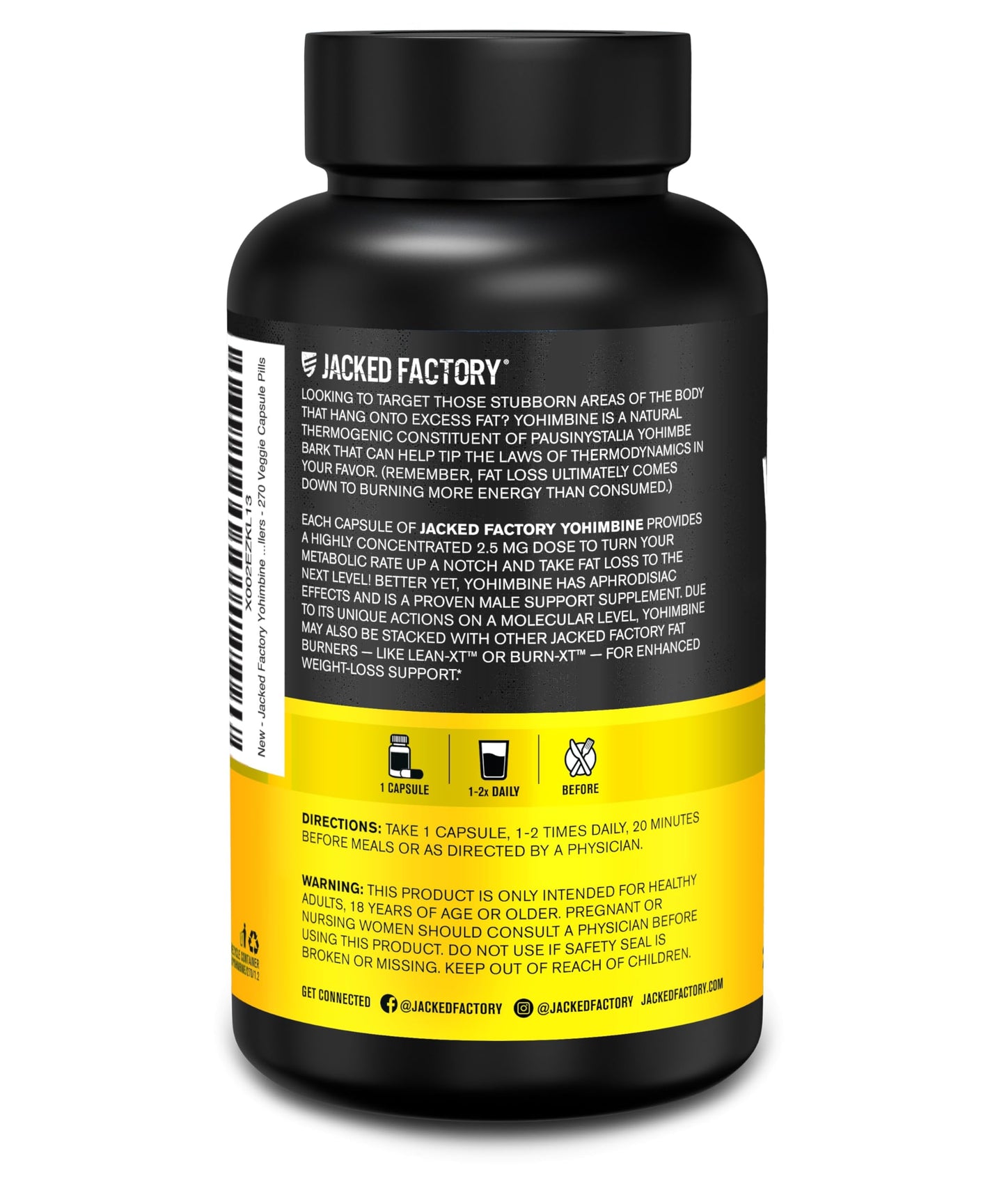 Jacked Factory Yohimbine Extra Strength Supplement Capsules, 270