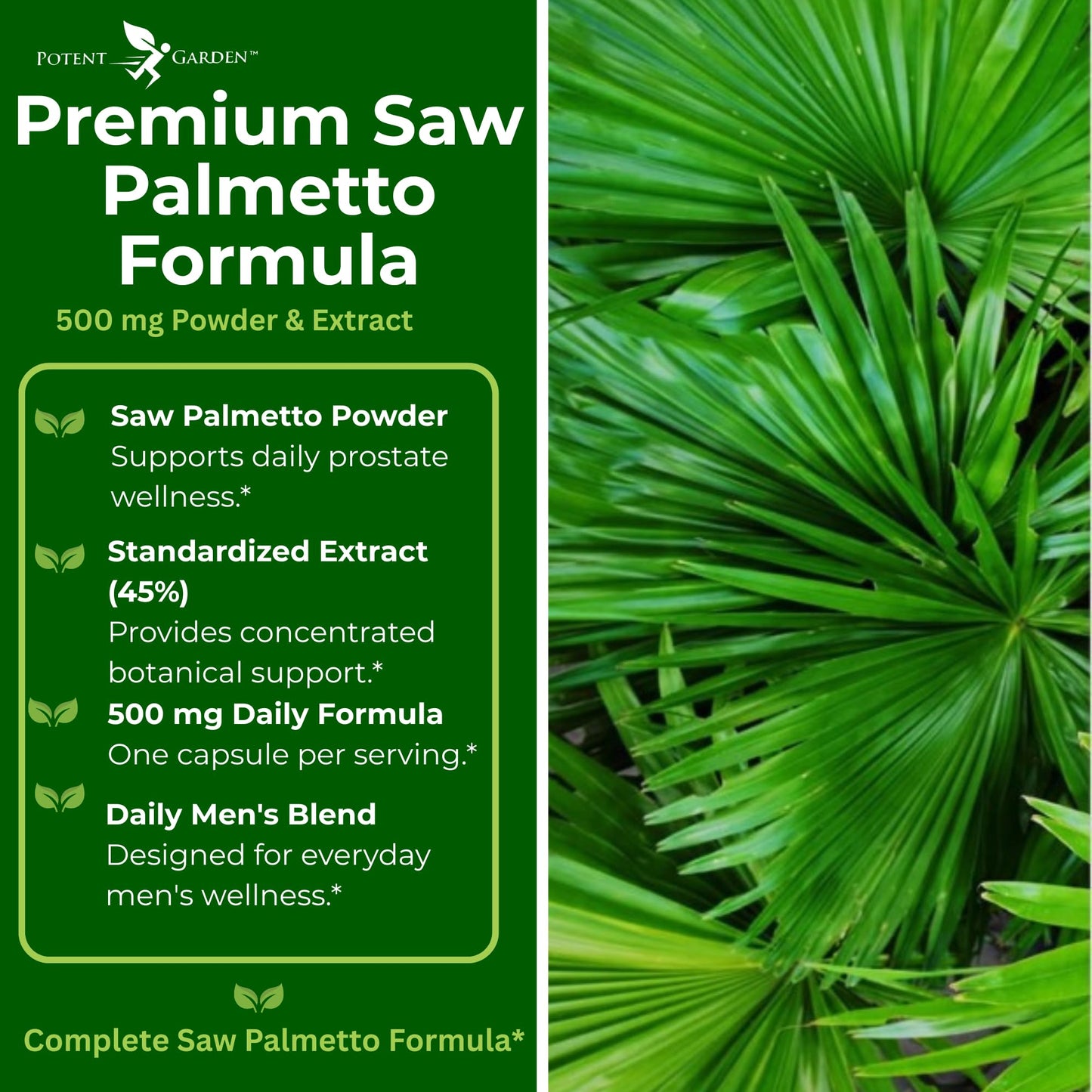 Potent Garden Saw Palmetto 500 mg Prostate Supplements for Men Capsule, 1 Count