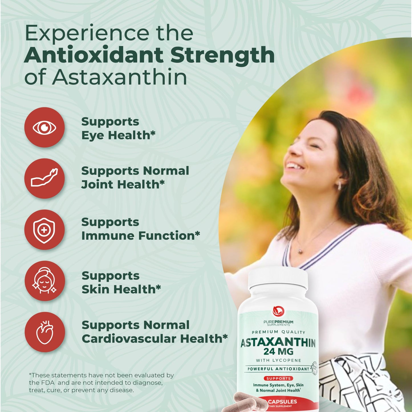 PurePremium Supplements Astaxanthin 24mg with Lycopene 50mg Softgel 60 Count