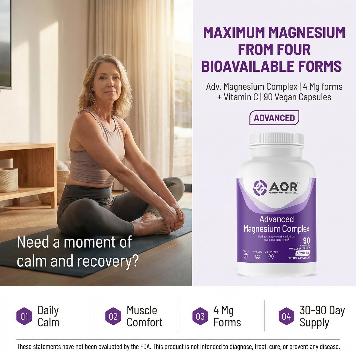 AOR Magnesium Glycinate Capsules, 90 Capsules