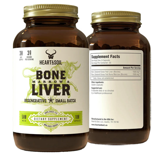 Heart & Soil Bone Marrow & Beef Liver from Regenerative Cattle – 100% Grass Fed & Finished – Multi-Vitamin & Mineral, 180 Capsules